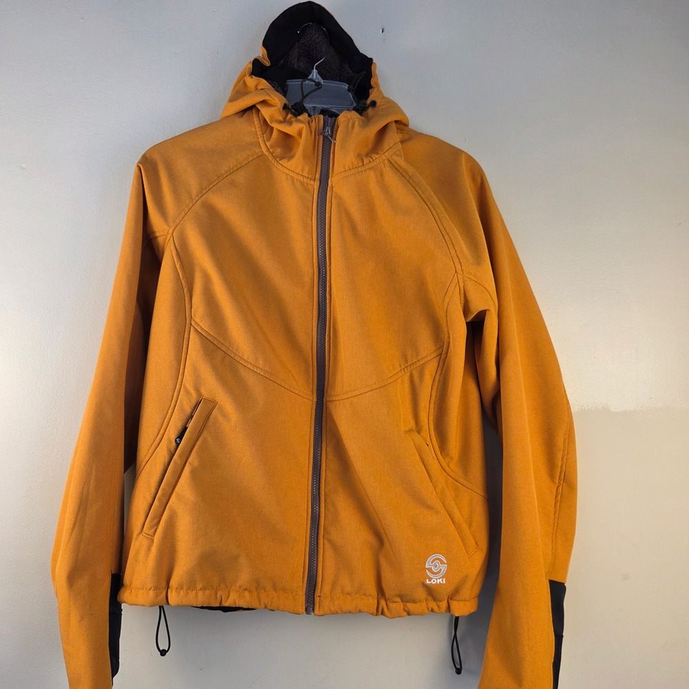 Loki Mens Softshell Jacket Orange Sherpa Fleece Lined Hooded Full Zip Large